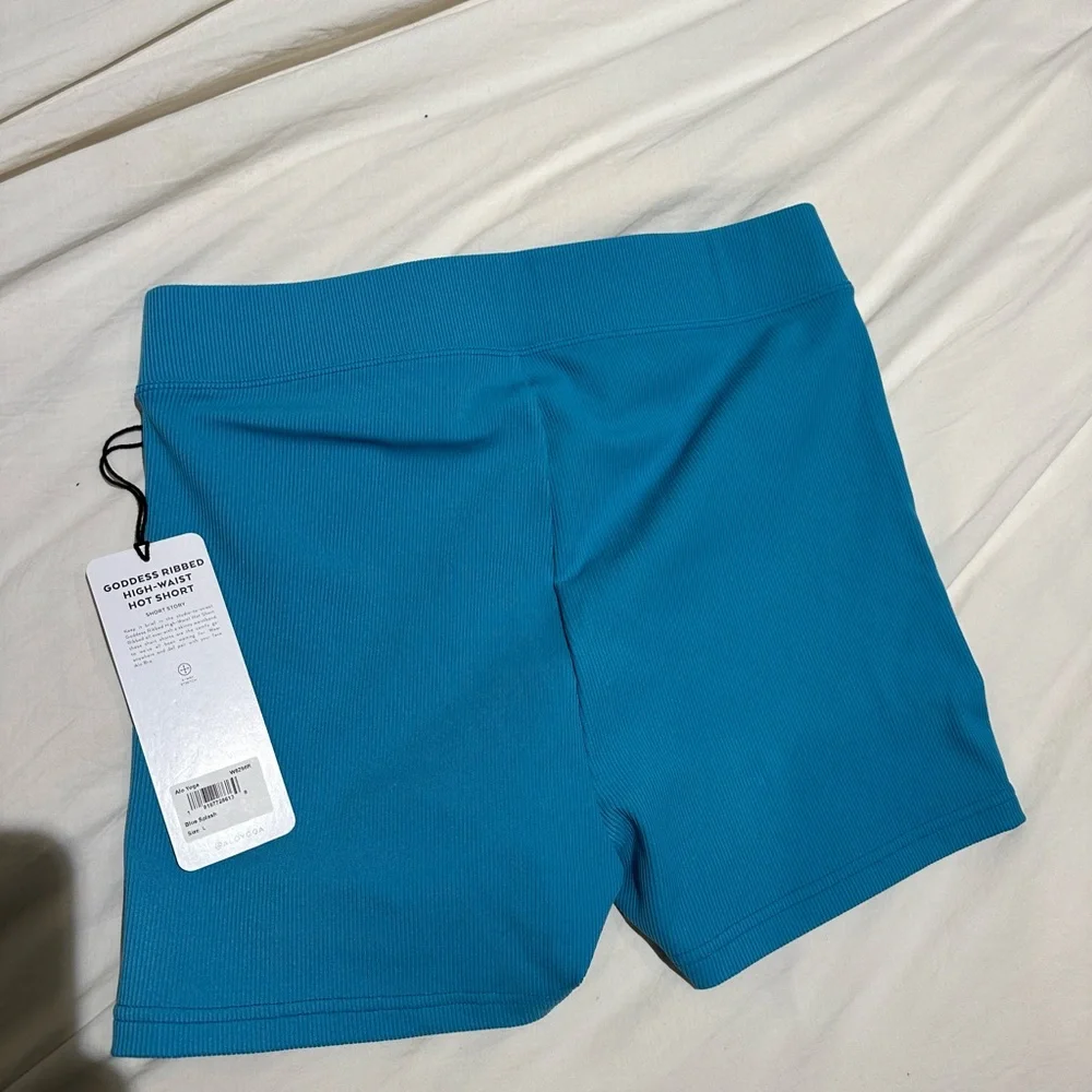 ALO goddess ribbed high waist hot short turquoise size large Pilates yoga gym - Picture 3 of 3